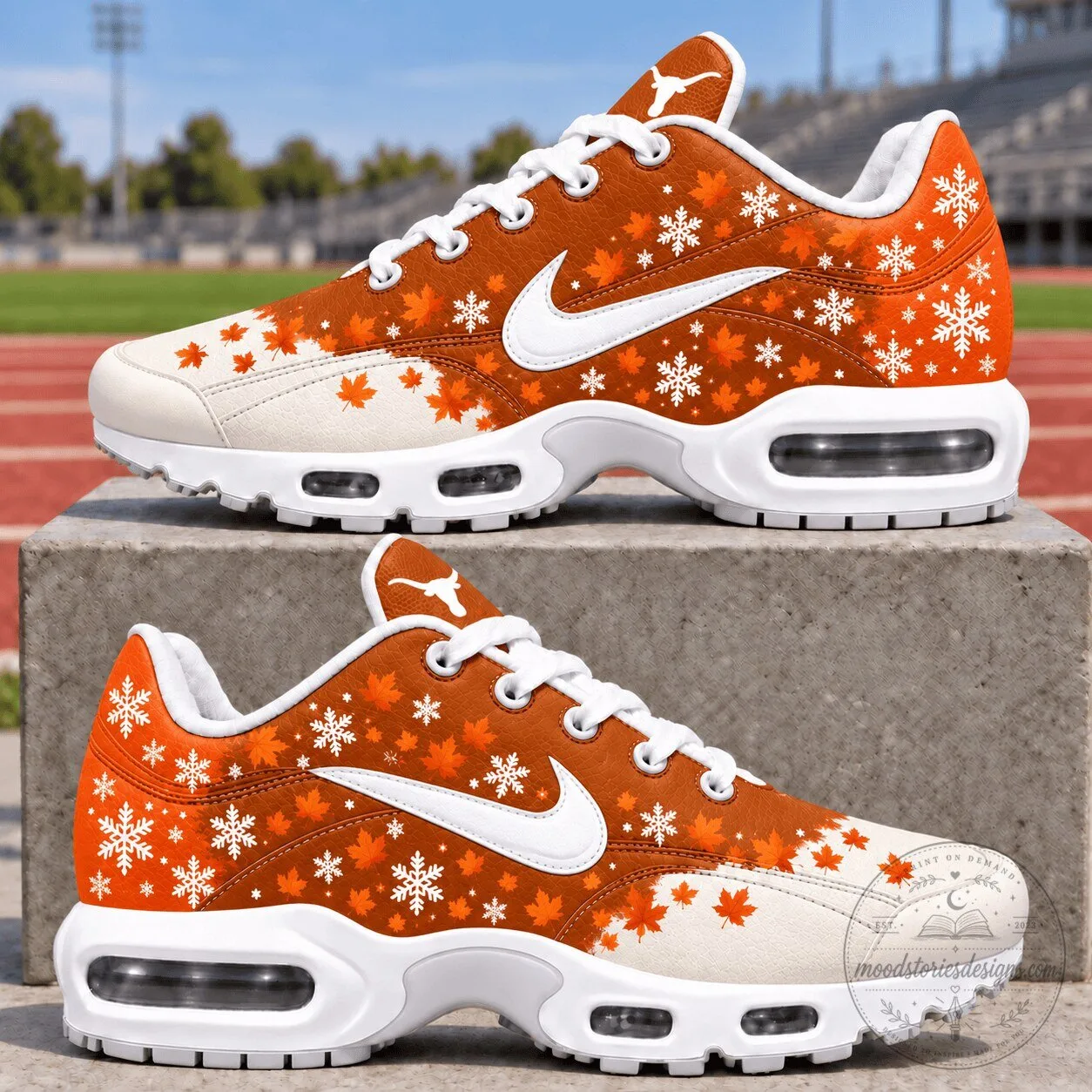 Texas Longhorns Autumn Leaves and Snowflakes Pattern Sneakers