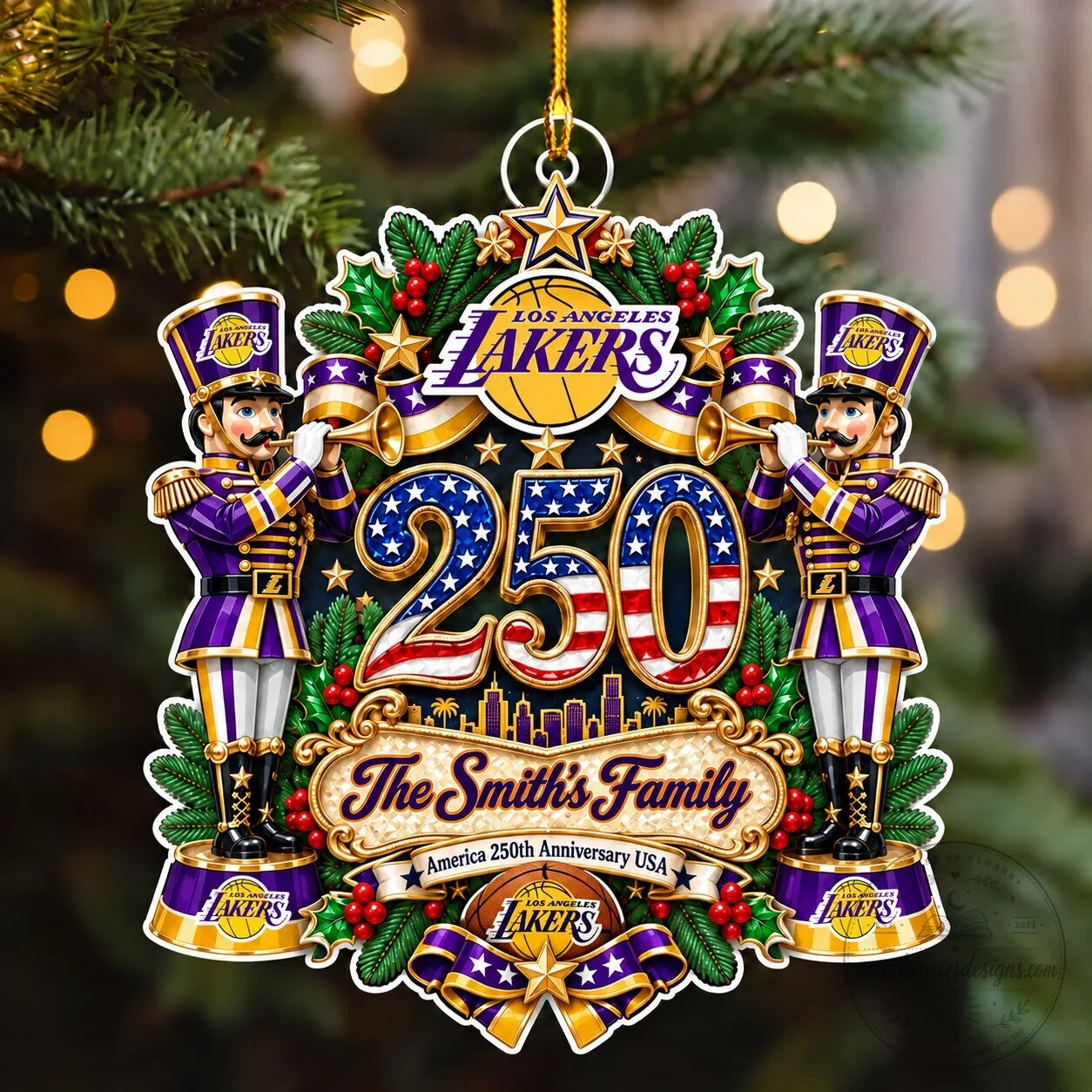 Los Angeles Lakers NBA 250th Anniversary Christmas Ornament