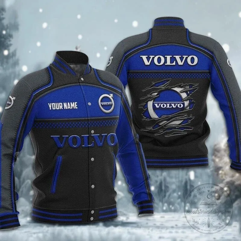 Volvo Car Company Personalized Blue and Gray Bomber Jacket 1 Volvo Car Company Personalized Blue and Gray Bomber Jacket