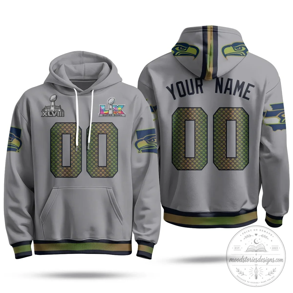 Seattle Seahawks Super Bowl XLVIII Champions Custom Name and Number Hoodie