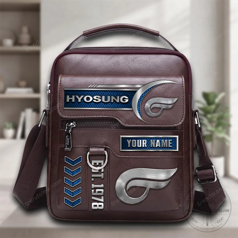 Hyosung Motorcycle Logo Personalized Brown Leather Handbag
