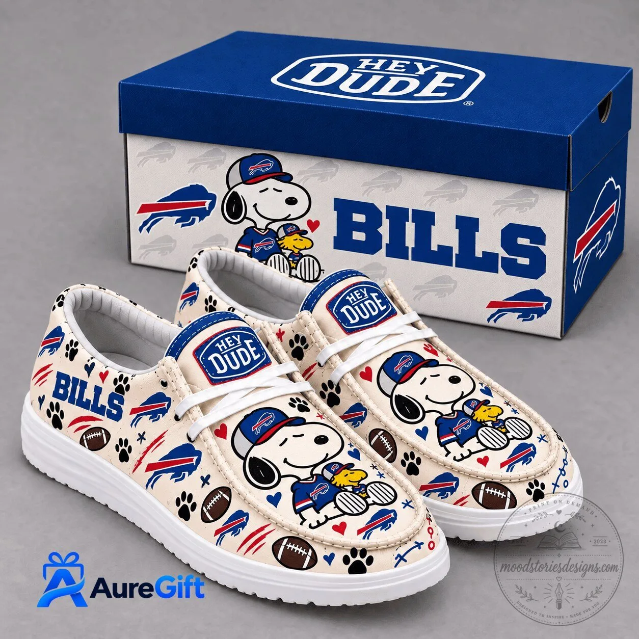 Buffalo Bills Snoopy Character Hey Dude Shoes for Football Fans