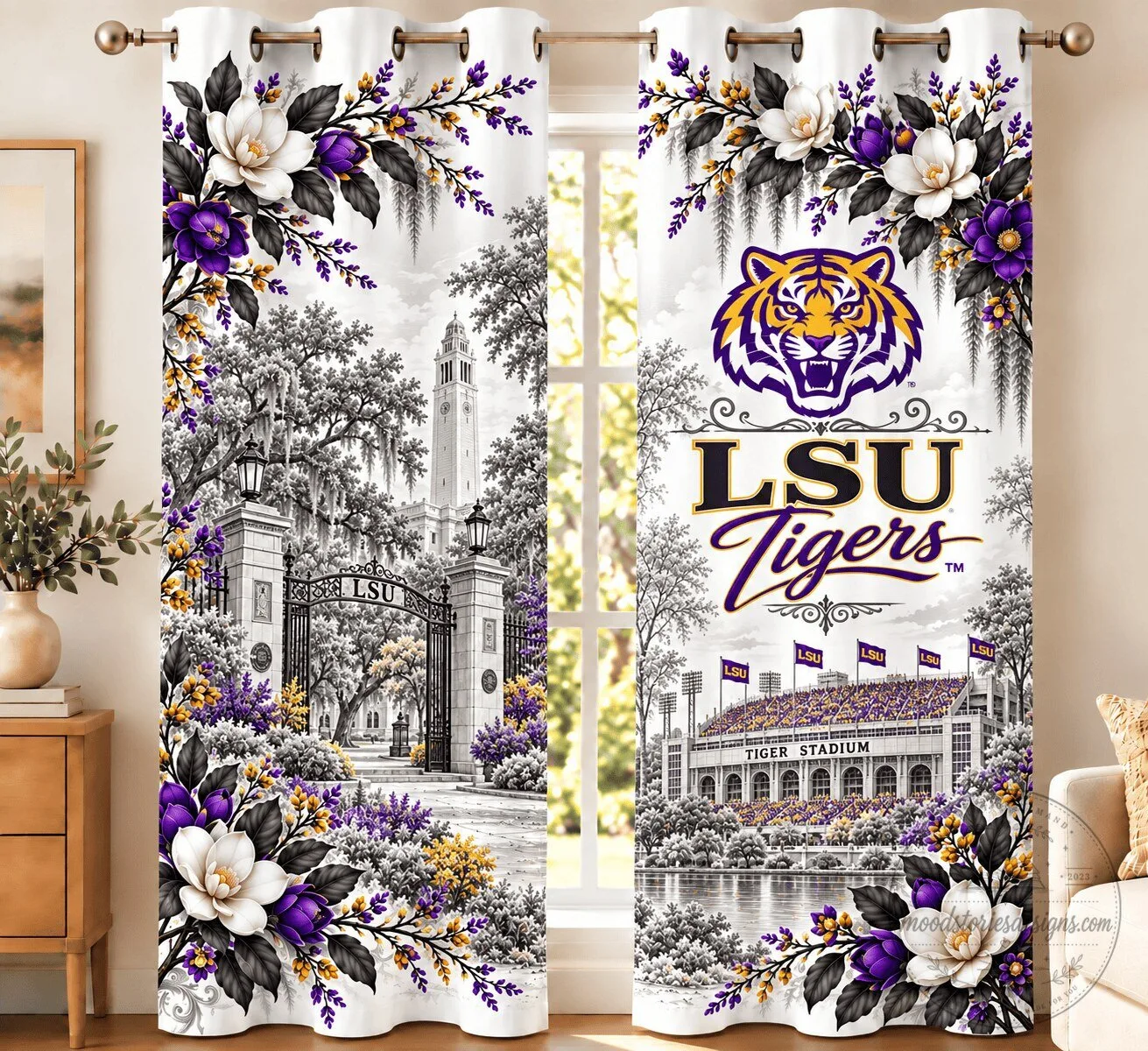 LSU Tigers Louisiana State University Floral Team Spirit Window Curtain