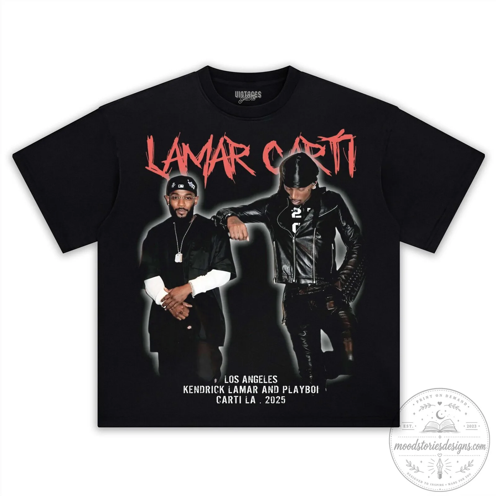 Kendrick Lamar and Playboi Carti Los Angeles Black Graphic T-Shirt
