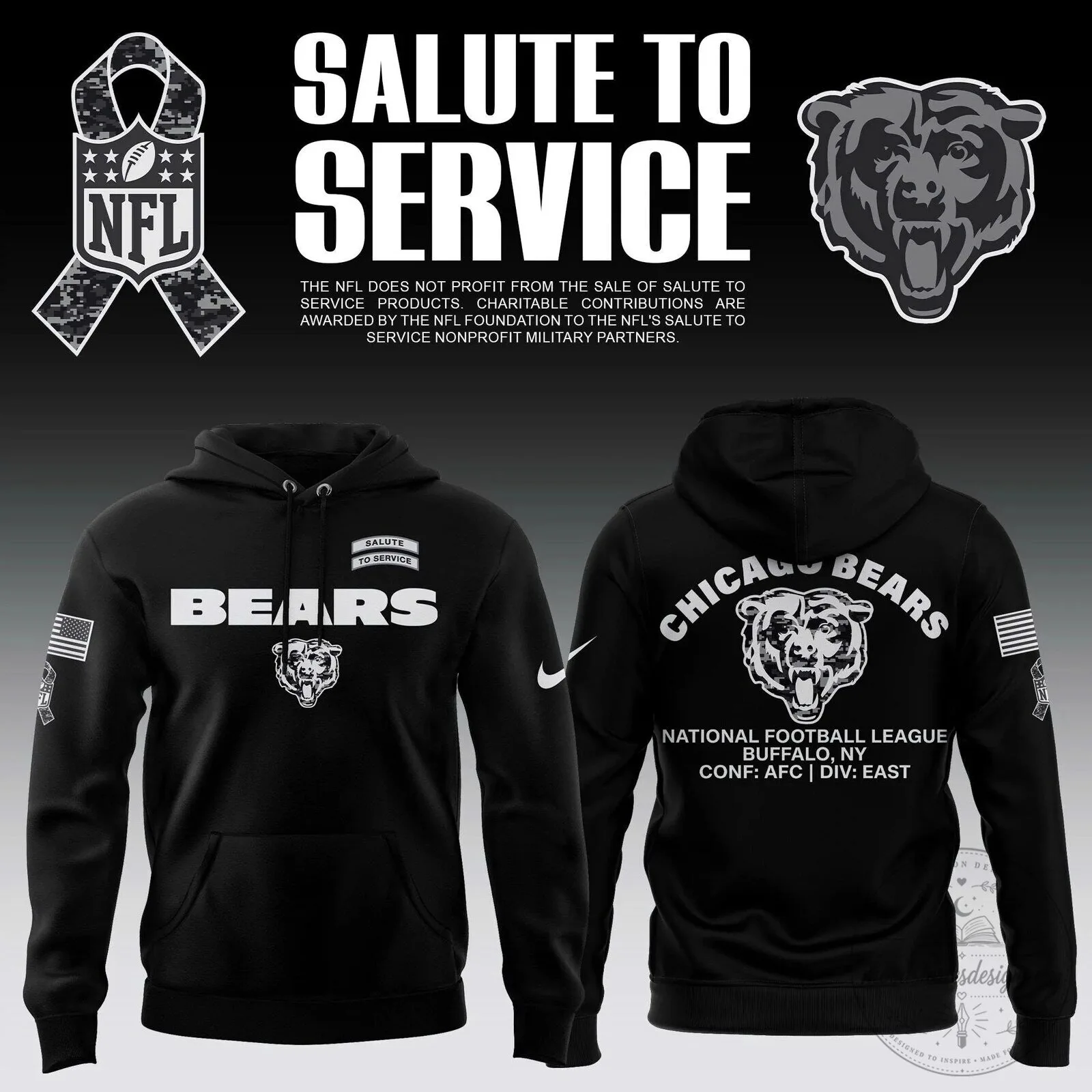 Chicago Bears Salute To Service Black NFL Football Team Hoodie 7 Chicago Bears Salute To Service Black NFL Football Team Hoodie