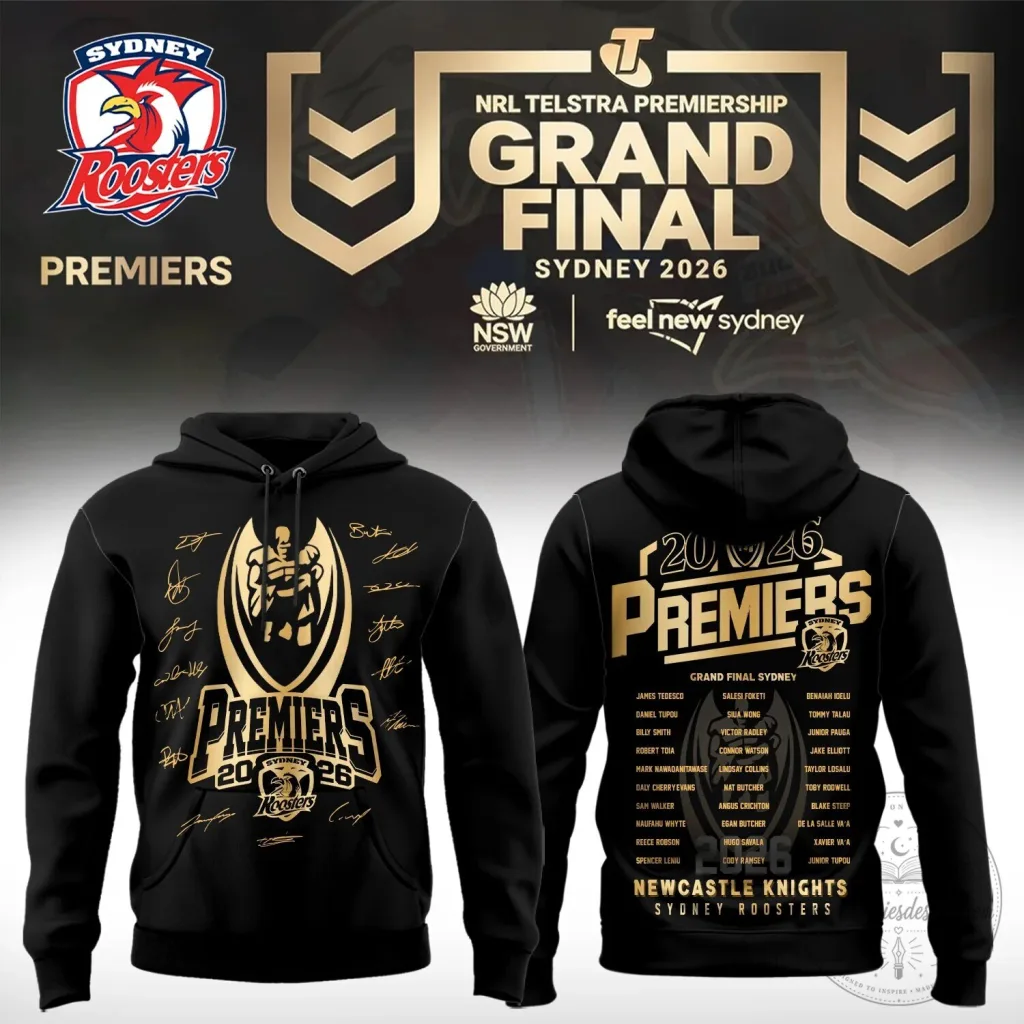 Sydney Roosters 2026 NRL Grand Final Premiers Black Hoodie Sydney Roosters 2026 NRL Grand Final Premiers Black Hoodie