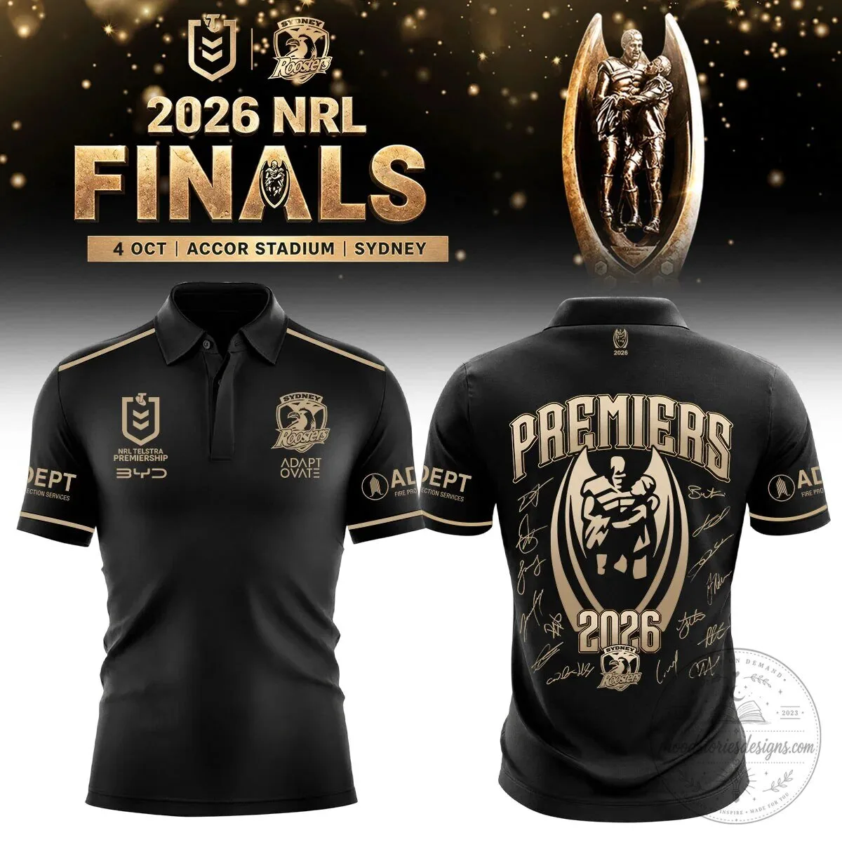 Black Polo Shirt of the 2026 National Rugby League Premiers, Sydney Roosters