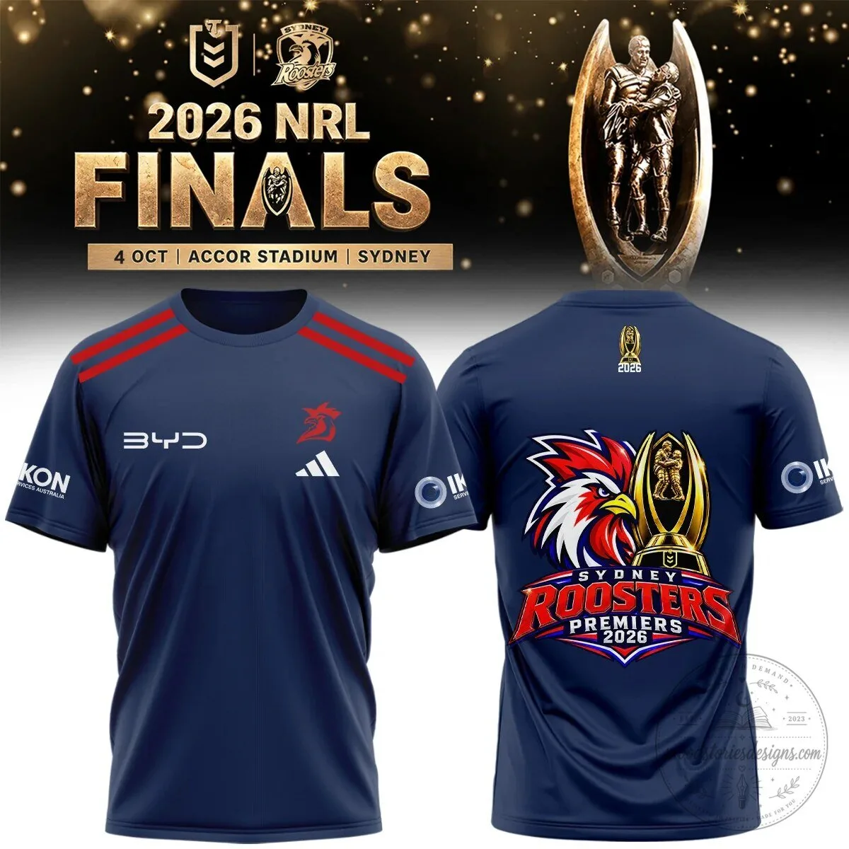 Sydney Roosters 2026 National Rugby League Finals Premiers Navy Blue T-Shirt 2 Sydney Roosters 2026 National Rugby League Finals Premiers Navy Blue T-Shirt
