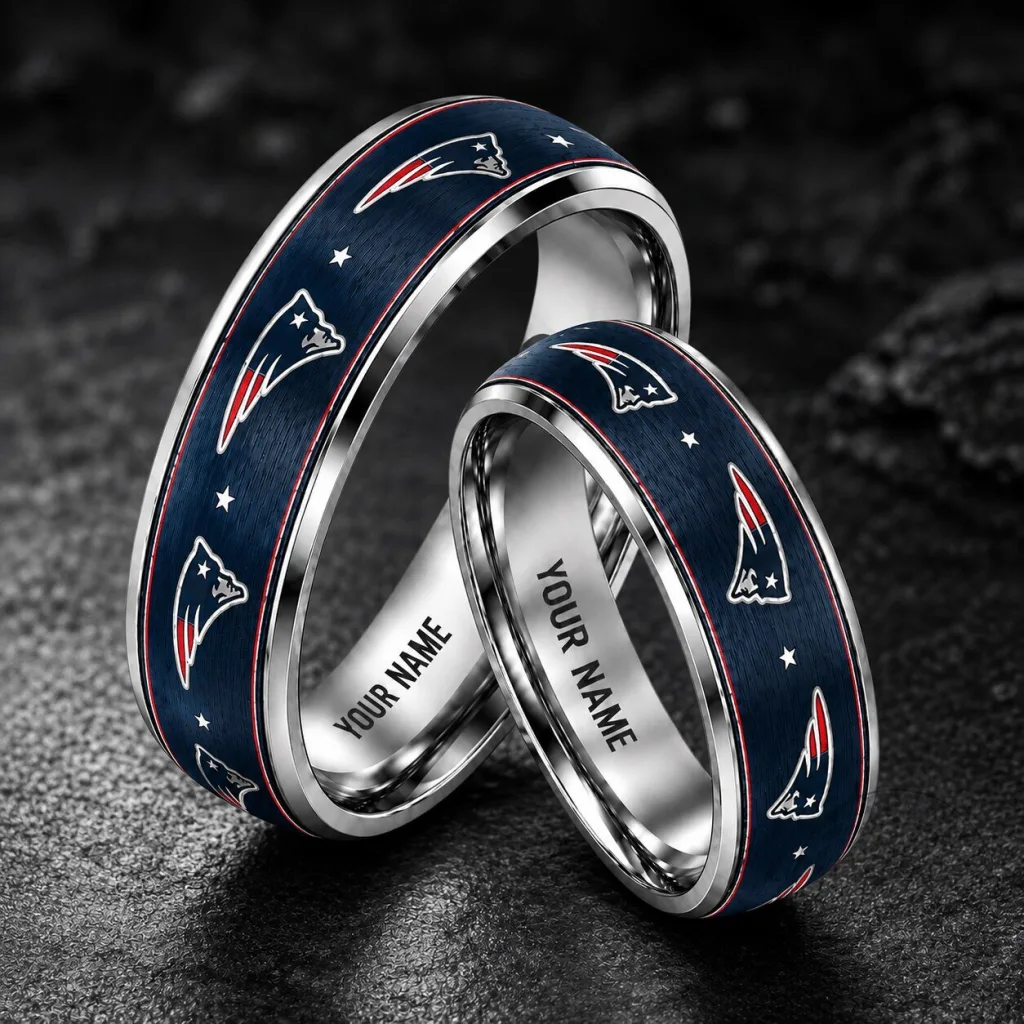 New England Patriots Personalized Silver Tungsten Ring for Football Fans New England Patriots Personalized Silver Tungsten Ring for Football Fans