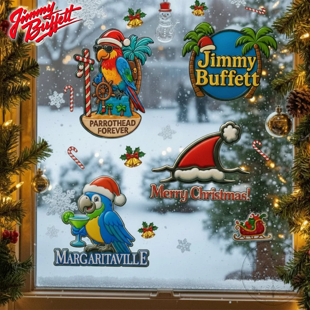 Jimmy Buffett Christmas Holiday Window Cling Decal Set Jimmy Buffett Christmas Holiday Window Cling Decal Set