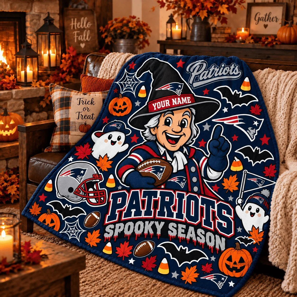 New England Patriots Spooky Season Halloween Fleece Blanket