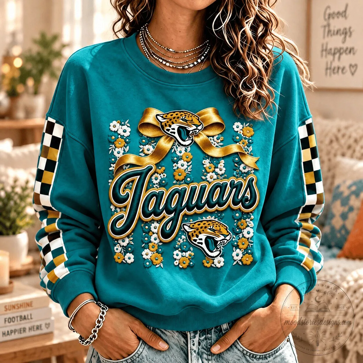 Jacksonville Jaguars Football Team Teal Floral Design Sweatshirt 1 Jacksonville Jaguars Football Team Teal Floral Design Sweatshirt