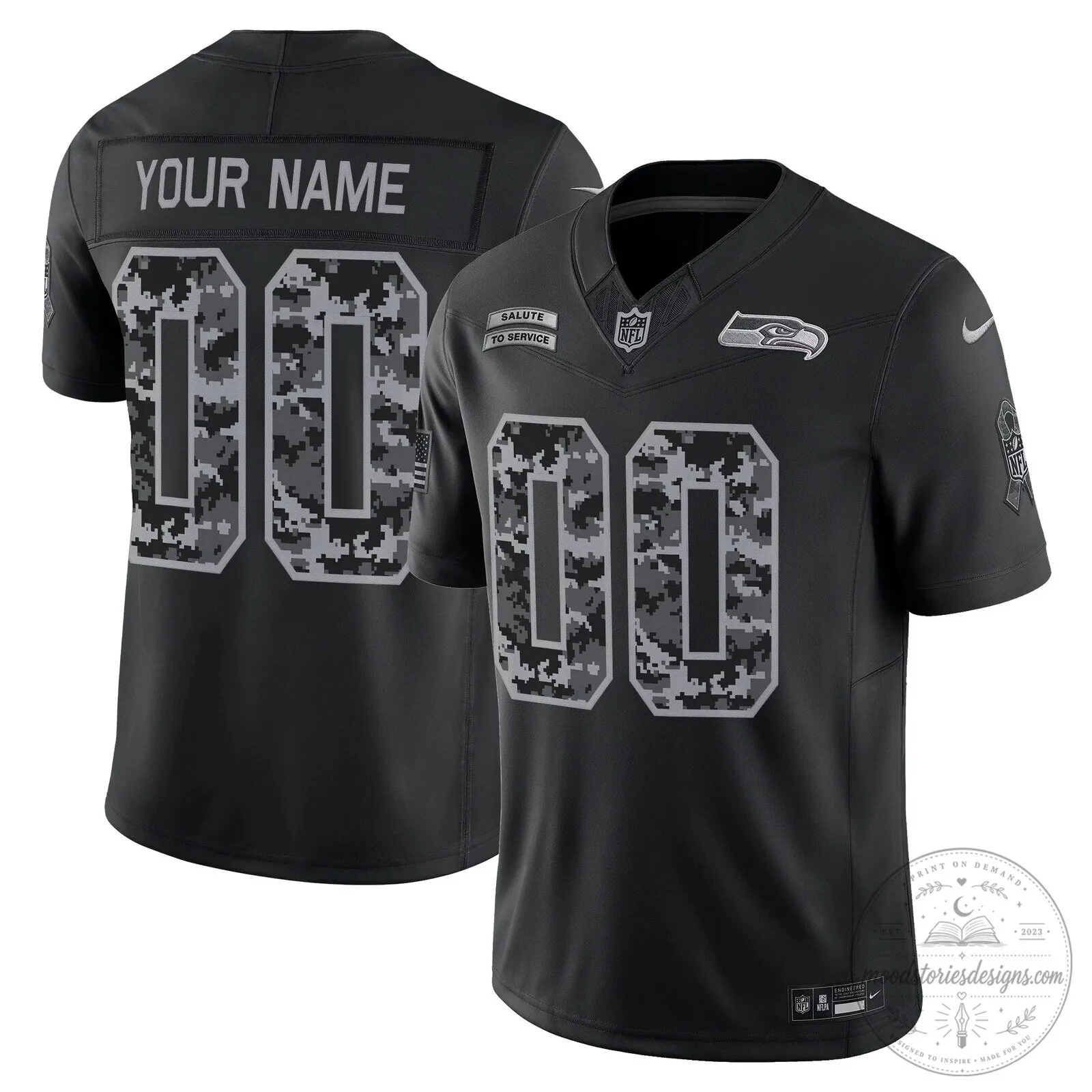 Black Custom Football Jersey for Seattle Seahawks Salute to Service