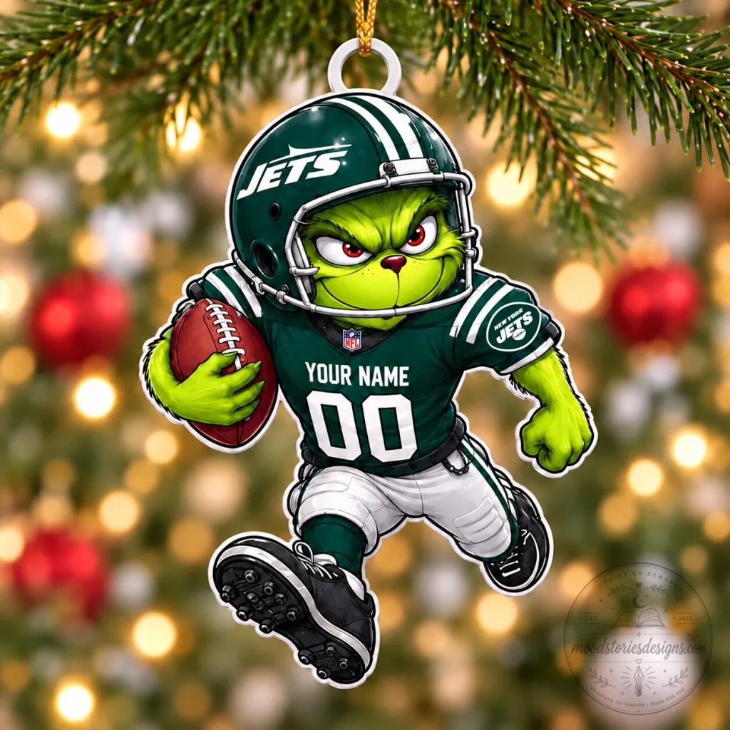 New York Jets Grinch Football Christmas Ornament Custom Name Number New York Jets Grinch Football Christmas Ornament Custom Name Number