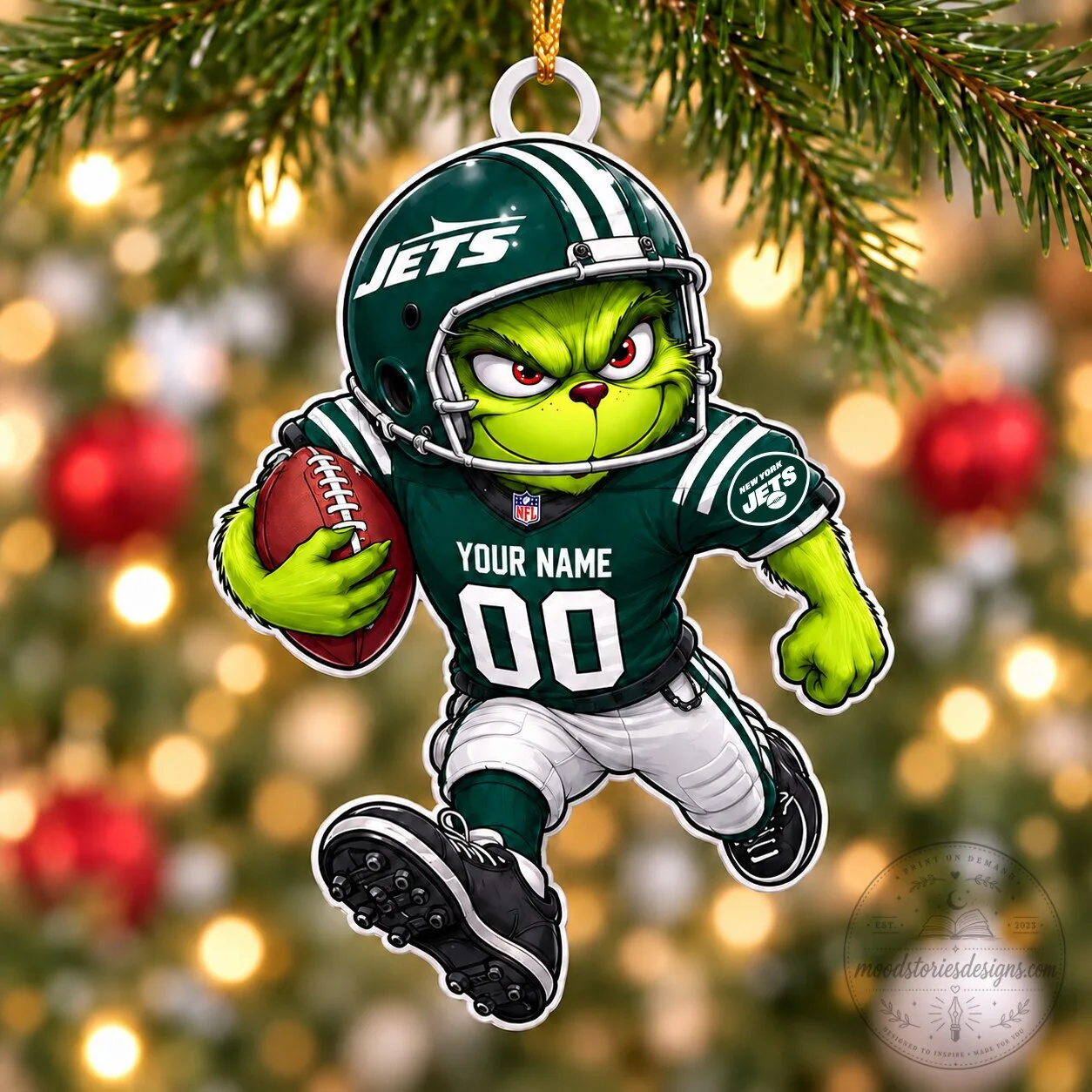 New York Jets Grinch Football Christmas Ornament Custom Name Number 5 New York Jets Grinch Football Christmas Ornament Custom Name Number