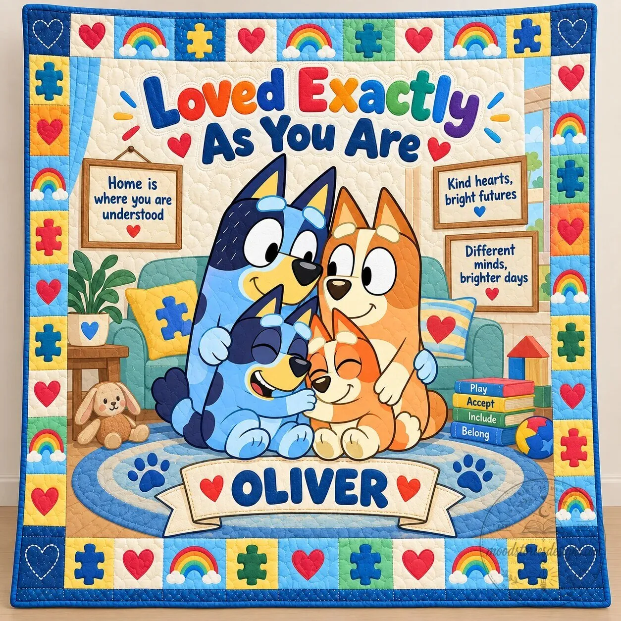 Bluey Loved Exactly As You Are Personalized Autism Awareness Quilt 3 Bluey Loved Exactly As You Are Personalized Autism Awareness Quilt