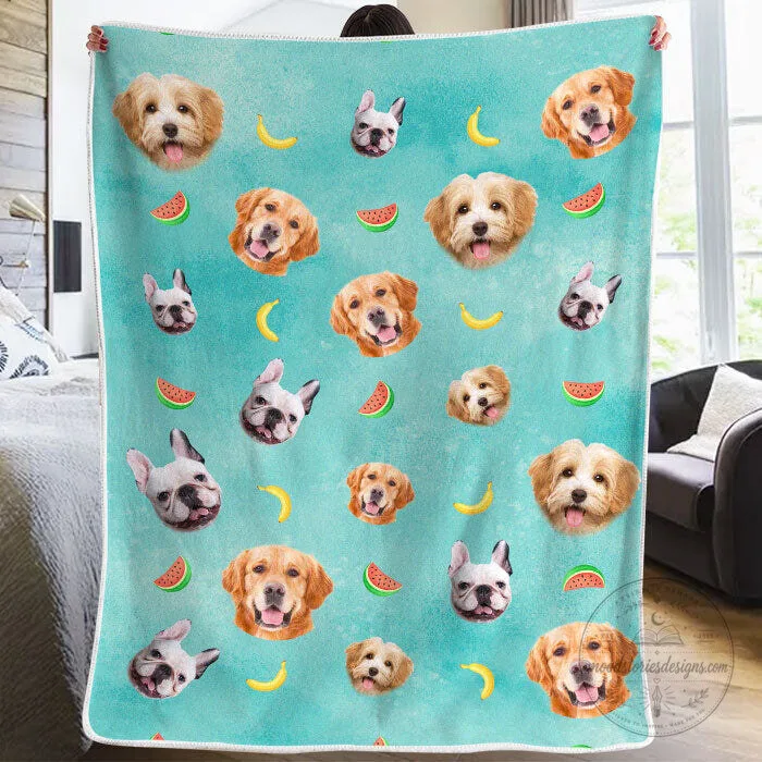Personalized Pet Photo And Fruit Icons Custom Blanket