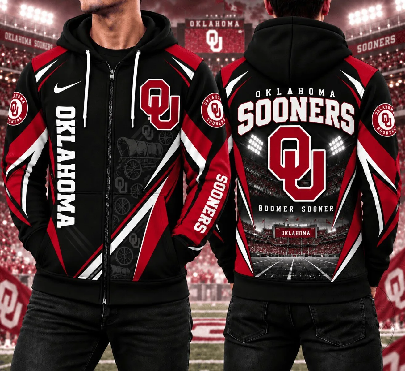 Oklahoma Sooners Football Team All Over Print Full Zip Hoodie