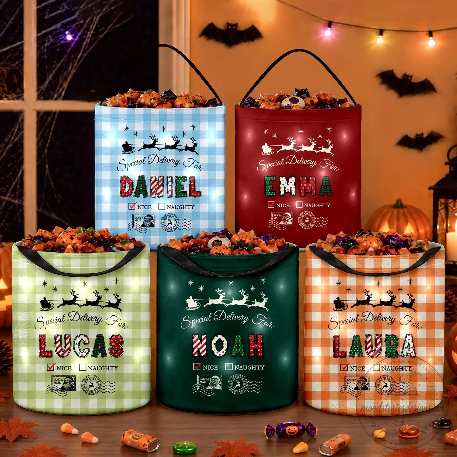 Personalized Santa Mail Special Delivery LED Light Up Halloween Trick or Treat Basket 11 Personalized Santa Mail Special Delivery LED Light Up Halloween Trick or Treat Basket