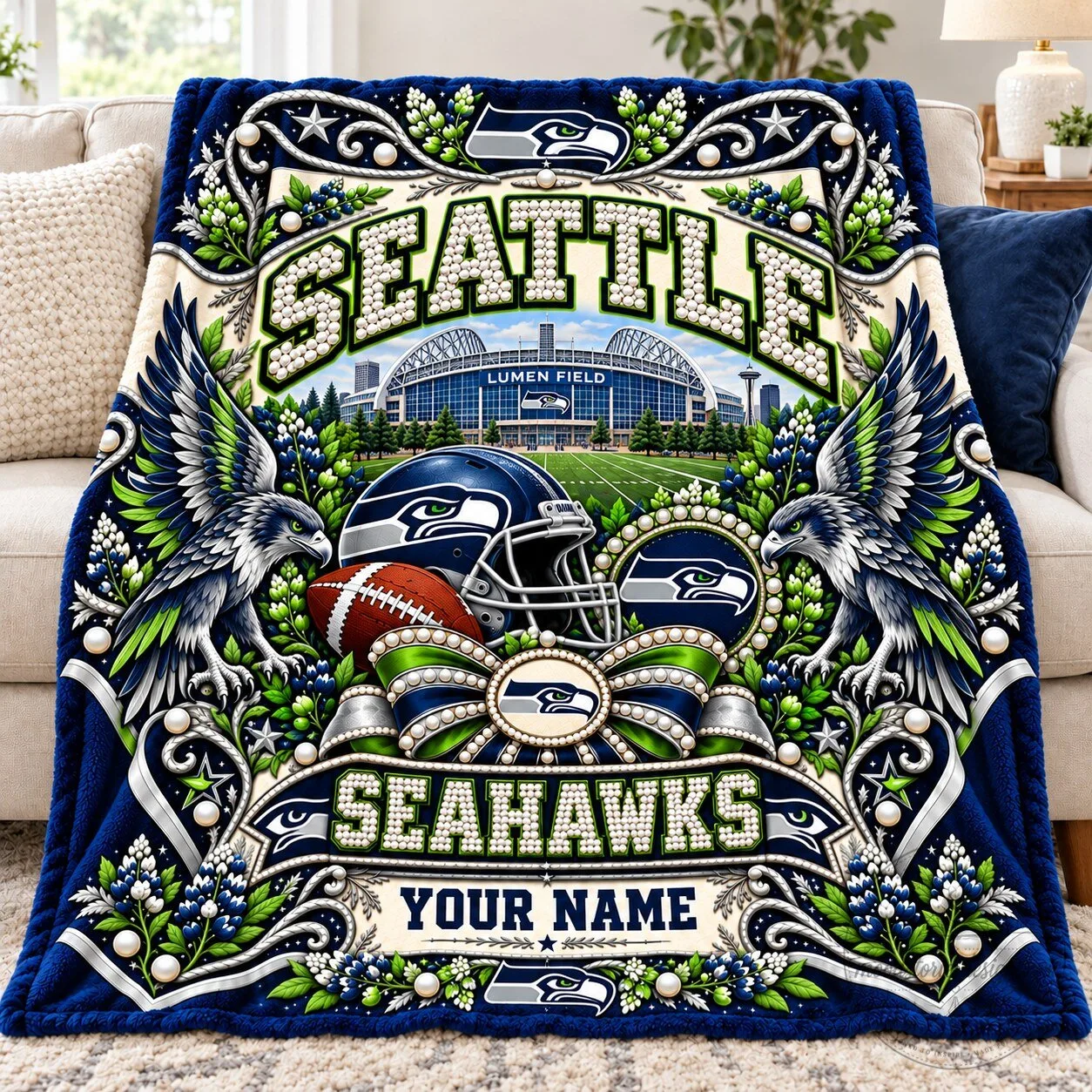 Seattle Seahawks Lumen Field Football Team Custom Name Blanket