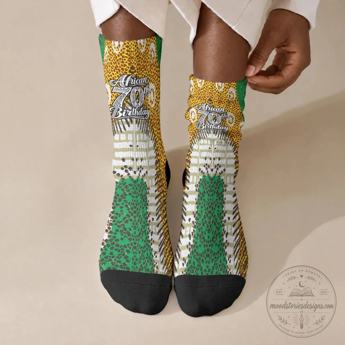 African 70th Birthday Tribal Animal Print Crew Socks