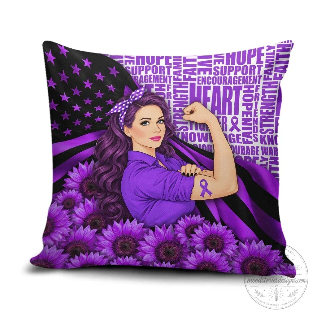 Domestic Violence Awareness Strong Woman Purple Ribbon Sunflower Flag Pillow