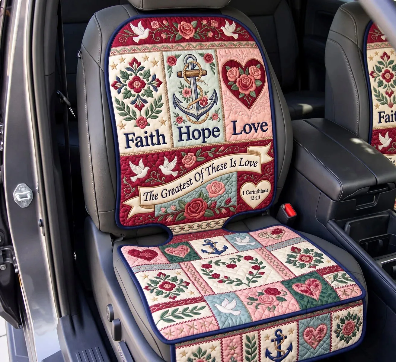 Faith Hope Love Christian Quilted Car Seat Cover Protector