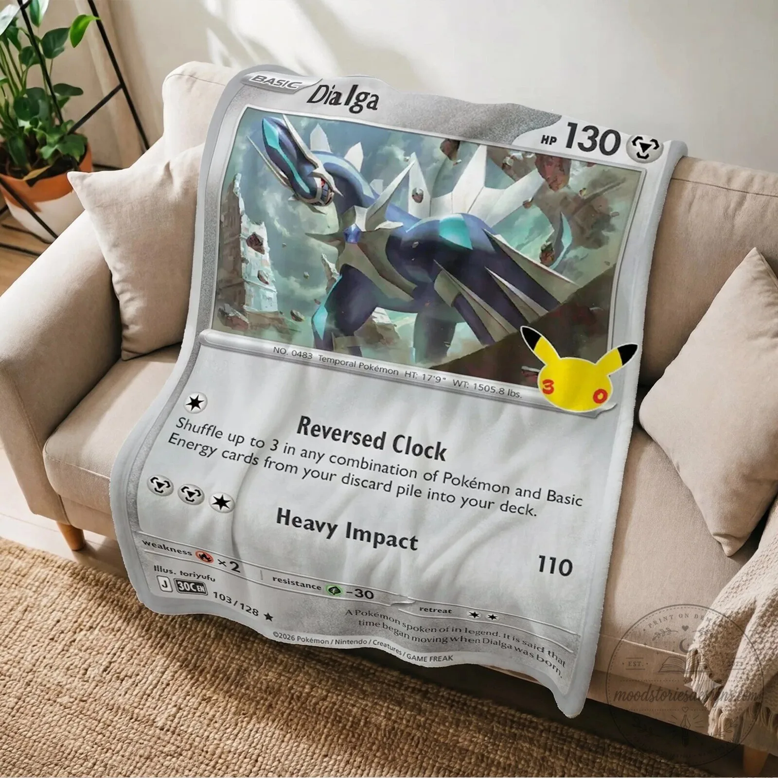 Pokemon Dialga Basic Card Anniversary Fleece Blanket