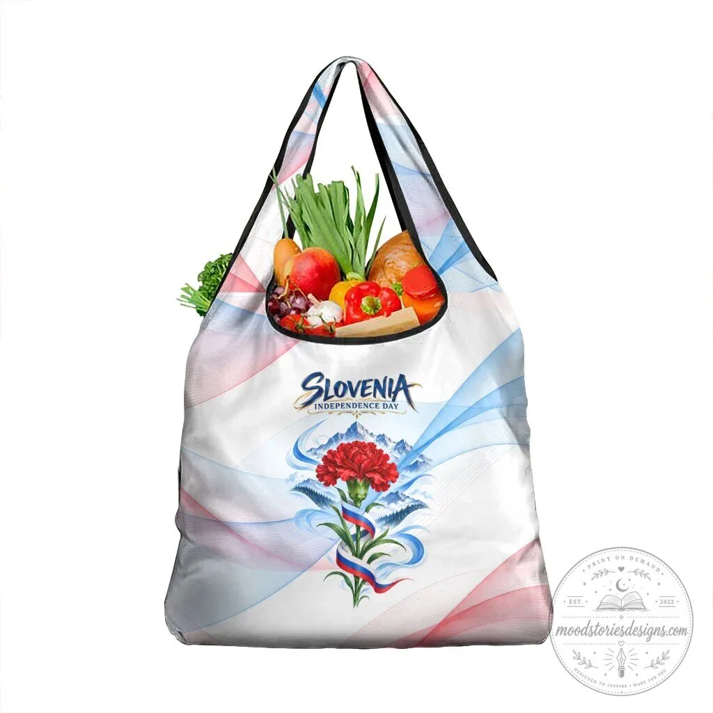 Slovenia Independence Day Red Carnation Flower Mount Triglav Reusable Grocery Bag