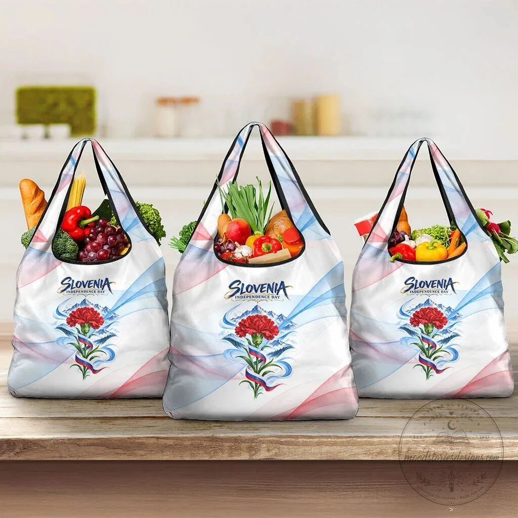 Slovenia Independence Day Red Carnation Flower Mount Triglav Reusable Grocery Bag 12 Slovenia Independence Day Red Carnation Flower Mount Triglav Reusable Grocery Bag