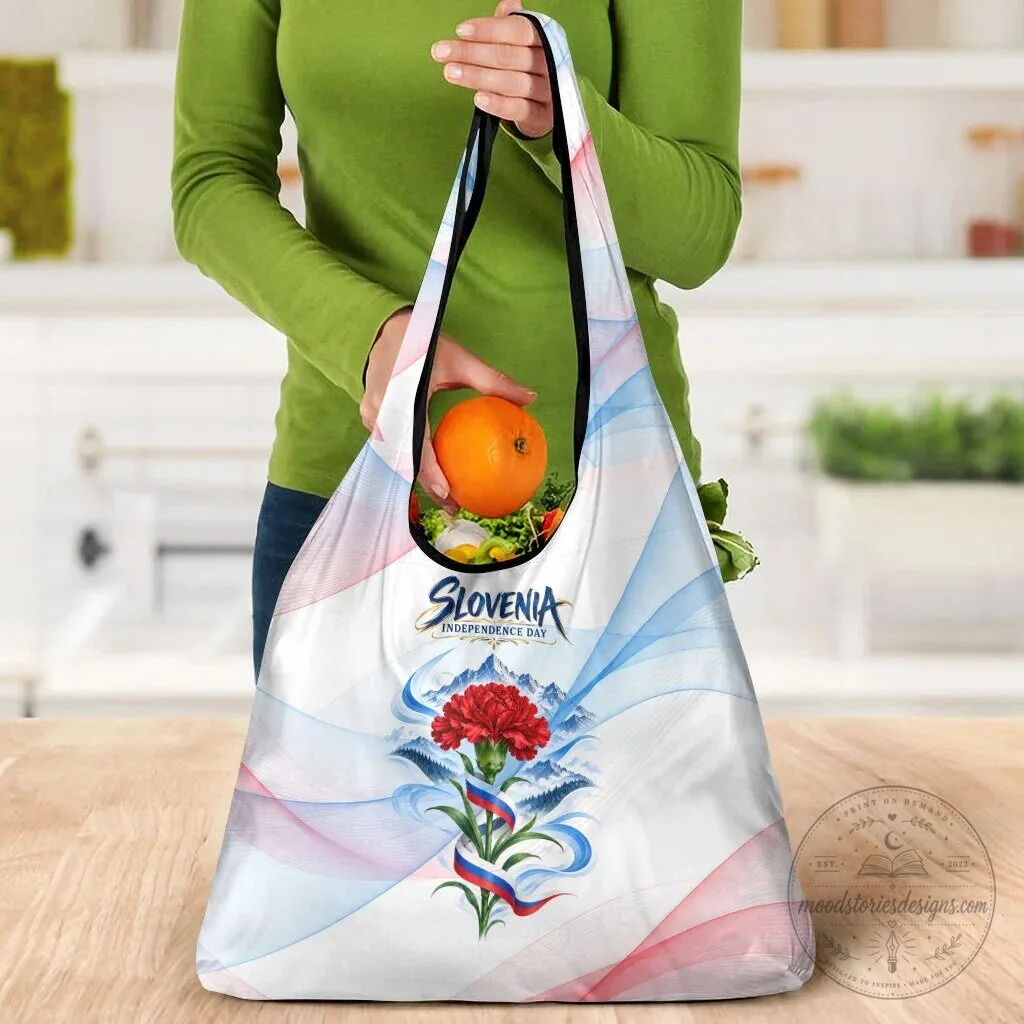 Slovenia Independence Day Red Carnation Flower Mount Triglav Reusable Grocery Bag 15 Slovenia Independence Day Red Carnation Flower Mount Triglav Reusable Grocery Bag