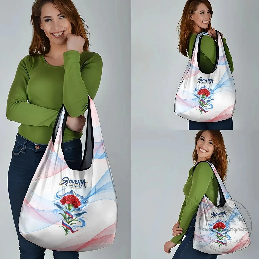 Slovenia Independence Day Red Carnation Flower Mount Triglav Reusable Grocery Bag 17 Slovenia Independence Day Red Carnation Flower Mount Triglav Reusable Grocery Bag