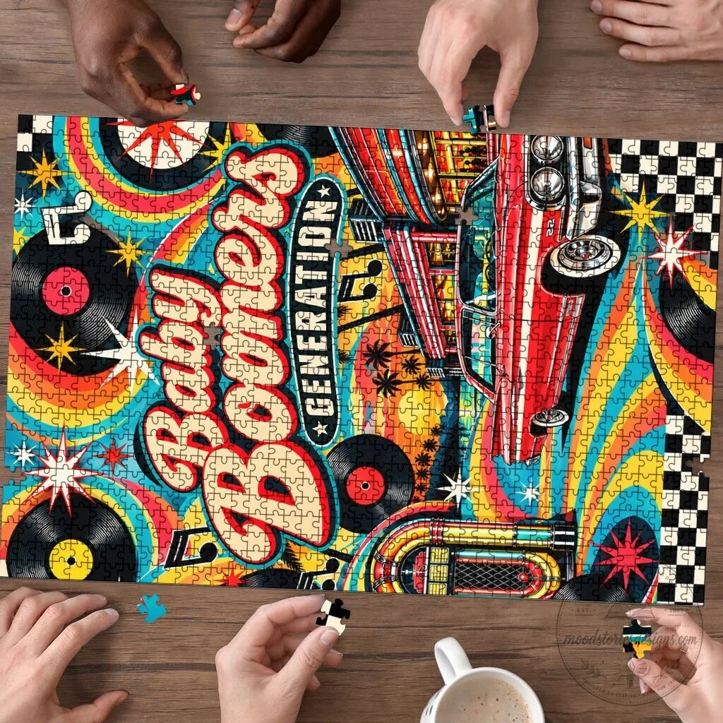 Baby Boomers Generation Vintage Retro Classic Car And Vinyl Records Nostalgia Jigsaw Puzzle – image 2 of 5