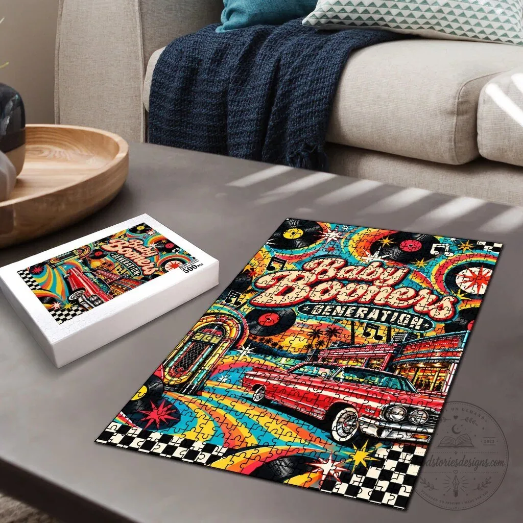 Baby Boomers Generation Vintage Retro Classic Car And Vinyl Records Nostalgia Jigsaw Puzzle – image 4 of 5