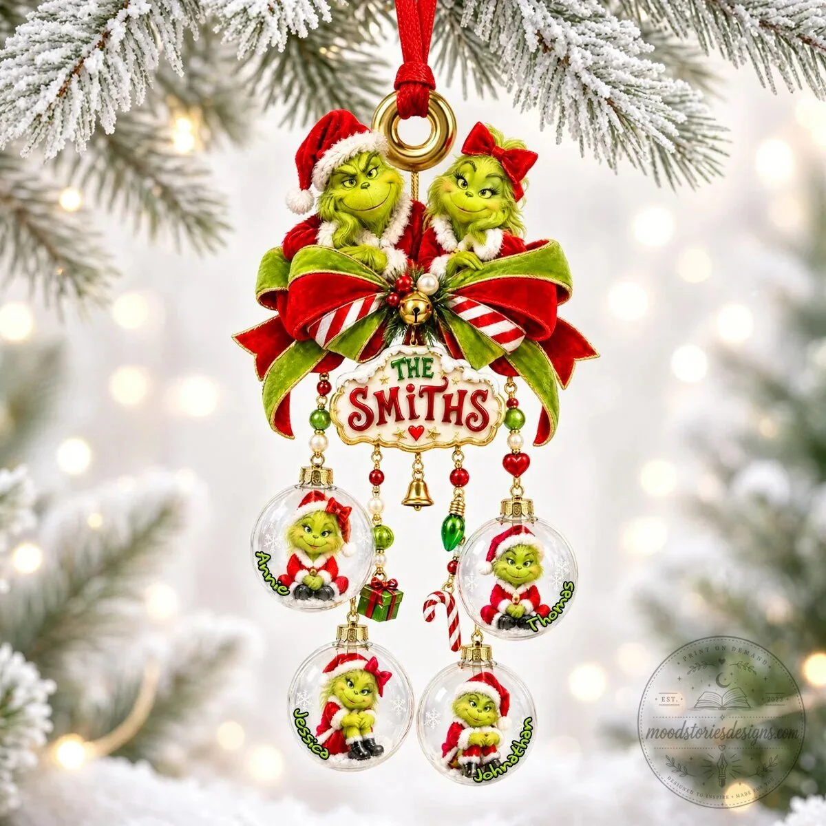 Personalized Grinch Family Christmas Tree Ornament with Custom Names 7 Personalized Grinch Family Christmas Tree Ornament with Custom Names