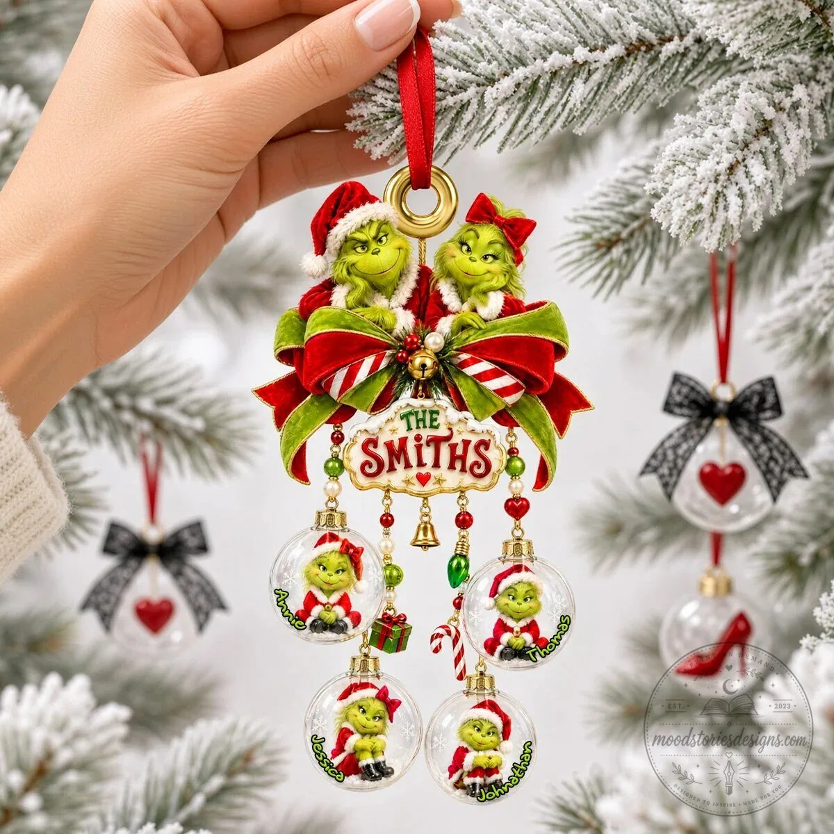 Personalized Grinch Family Christmas Tree Ornament with Custom Names 8 Personalized Grinch Family Christmas Tree Ornament with Custom Names