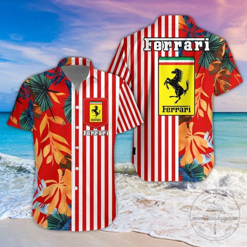 Ferrari Red Striped Tropical Leaves Summer Beach Hawaiian Shirt 12 Ferrari Red Striped Tropical Leaves Summer Beach Hawaiian Shirt