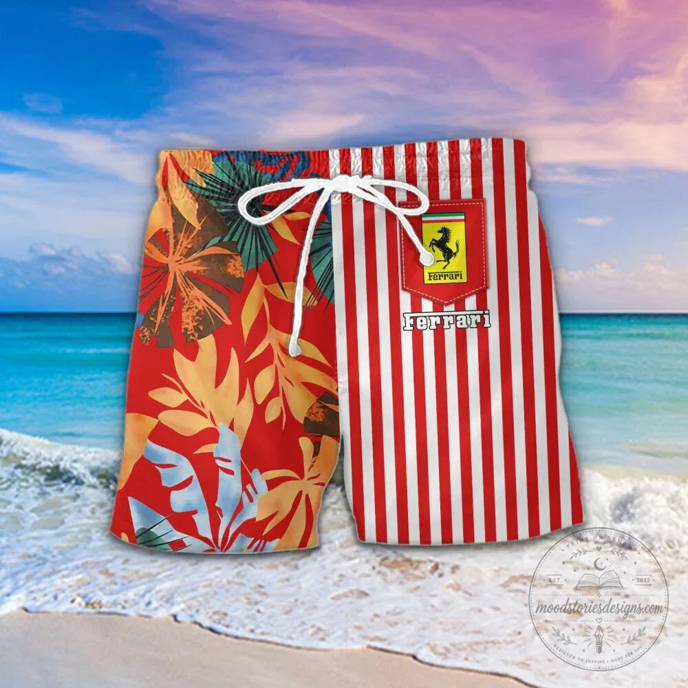 Ferrari Red Striped Tropical Leaves Summer Beach Hawaiian Shirt 13 Ferrari Red Striped Tropical Leaves Summer Beach Hawaiian Shirt
