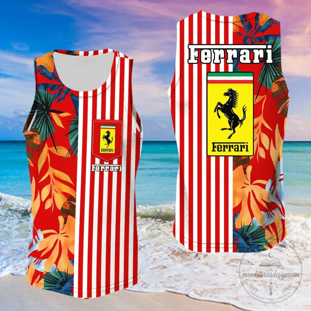 Ferrari Red Striped Tropical Leaves Summer Beach Hawaiian Shirt 16 Ferrari Red Striped Tropical Leaves Summer Beach Hawaiian Shirt