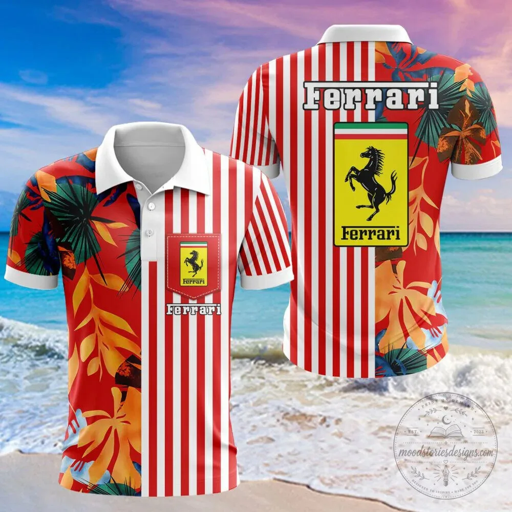 Ferrari Red Striped Tropical Leaves Summer Beach Hawaiian Shirt 17 Ferrari Red Striped Tropical Leaves Summer Beach Hawaiian Shirt