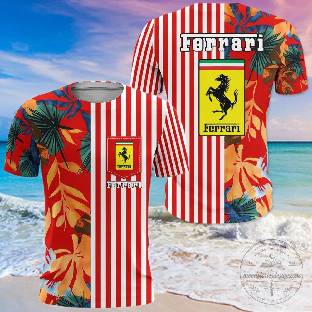 Ferrari Red Striped Tropical Leaves Summer Beach Hawaiian Shirt 19 Ferrari Red Striped Tropical Leaves Summer Beach Hawaiian Shirt