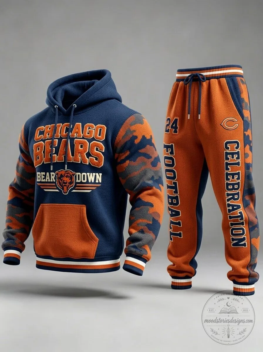 Chicago Bears Bear Down Football Celebration Hoodie and Jogger Pants Set 3 Chicago Bears Bear Down Football Celebration Hoodie and Jogger Pants Set