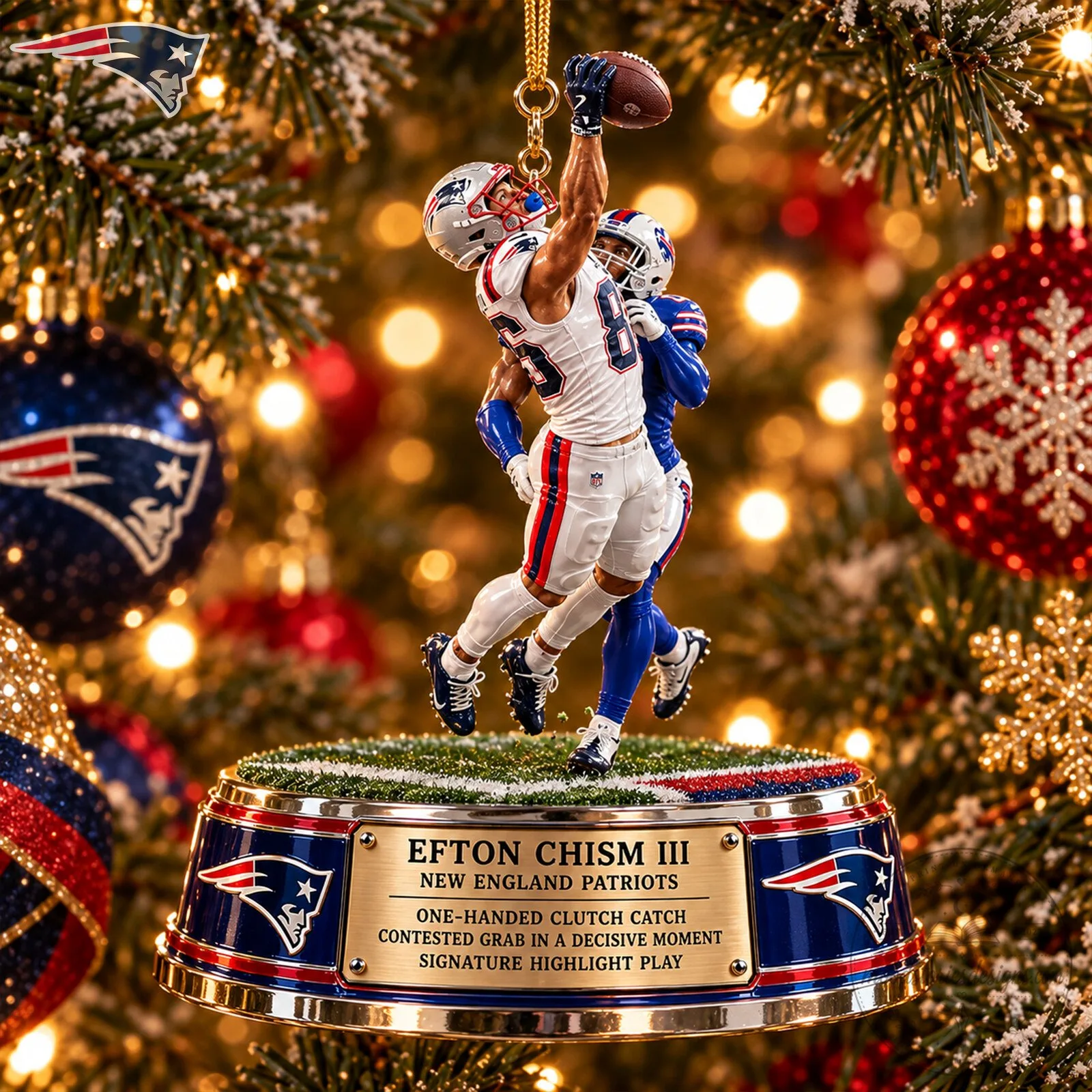 Efton Chism III New England Patriots One-Handed Clutch Catch Christmas Ornament 5 Efton Chism III New England Patriots One-Handed Clutch Catch Christmas Ornament
